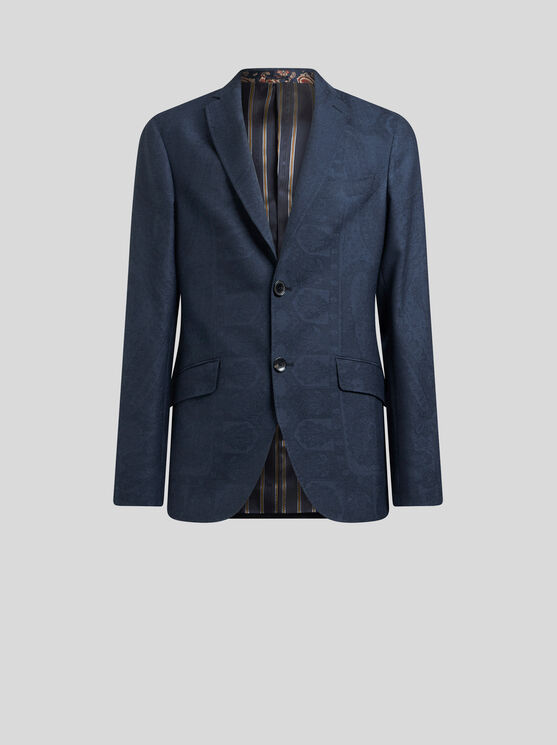 Etro , Blazer Aus Wolle Mit Print, Herren, Blau, Grösse 58 In Blue