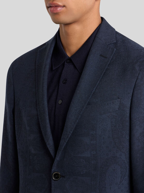 Etro , Blazer Aus Wolle Mit Print, Herren, Blau, Grösse 58 In Blue