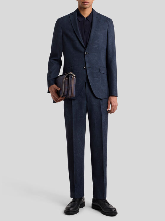 Etro , Blazer Aus Wolle Mit Print, Herren, Blau, Grösse 58 In Blue