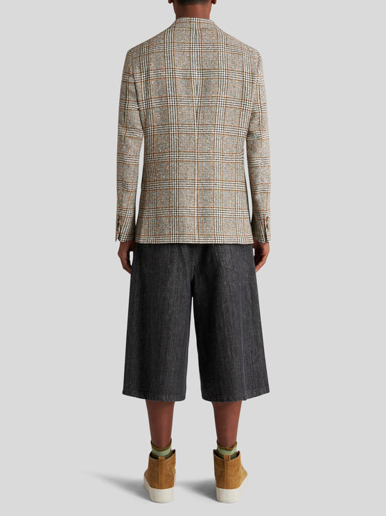 Shop Etro Check Linen- And Cotton-blend Blazer In Beige