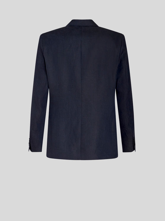 Shop Etro Linen Blazer In Navy Blue