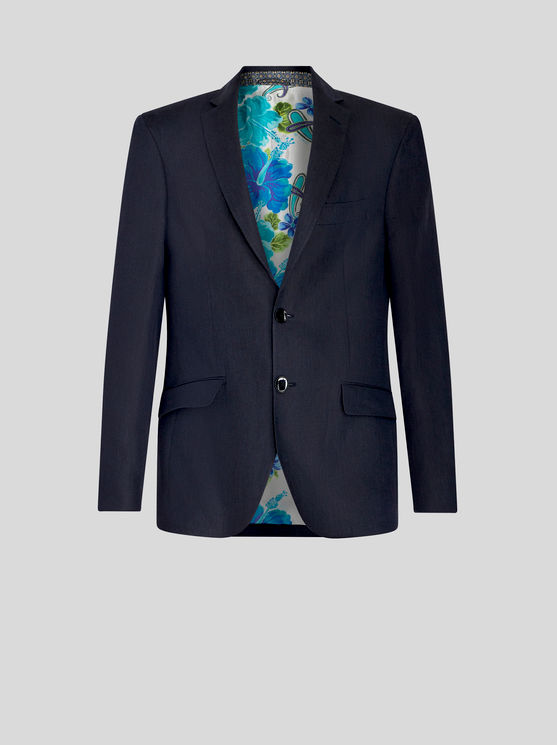 Shop Etro Linen Blazer In Navy Blue