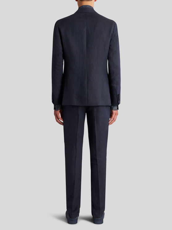 Shop Etro Linen Blazer In Navy Blue