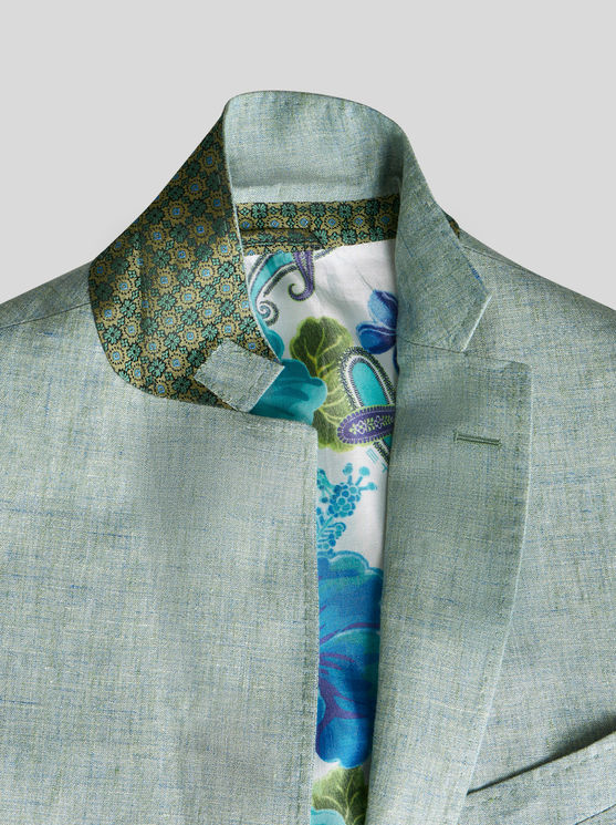 Shop Etro Linen Blazer In Green