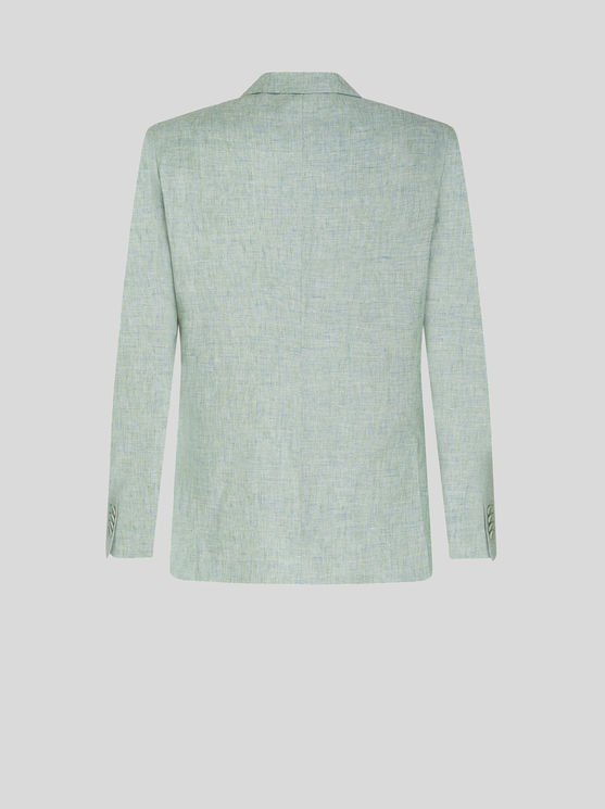 Shop Etro Linen Blazer In Green