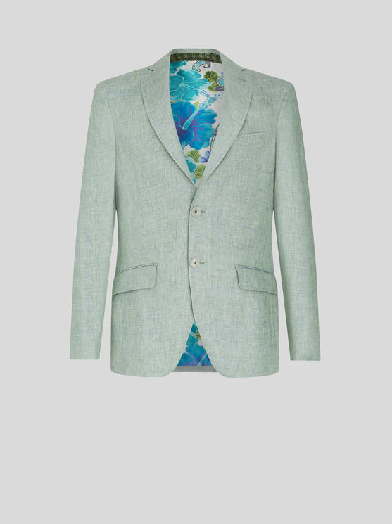 Shop Etro Linen Blazer In Green