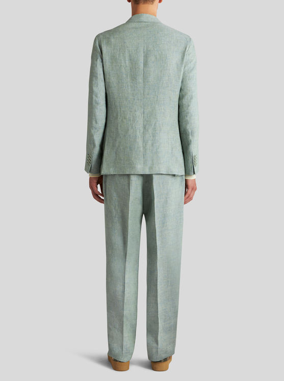 Shop Etro Linen Blazer In Green