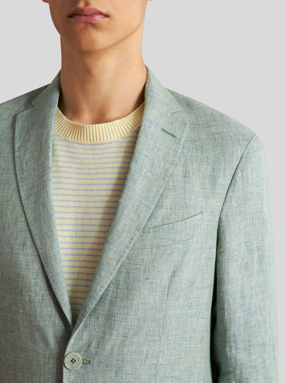 Shop Etro Linen Blazer In Green