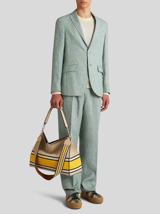 Shop Etro Linen Blazer In Green