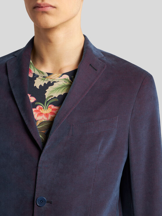 Shop Etro Velvet Blazer In Navyblau