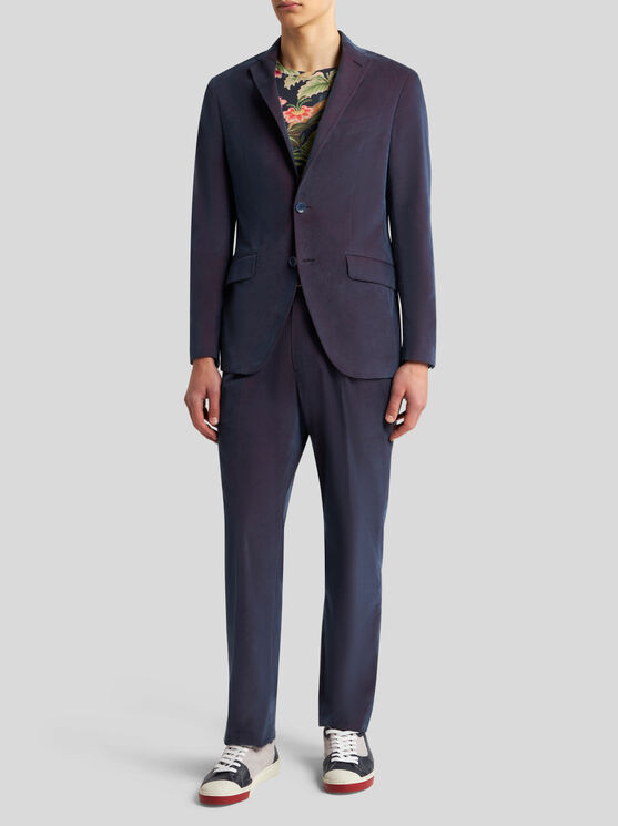 Shop Etro Velvet Blazer In Navyblau