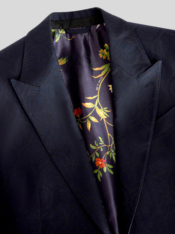 Shop Etro Wool And Cotton Jacquard Jacket In Navy Blue