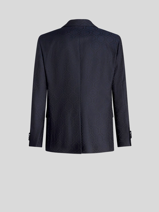 Shop Etro Wool And Cotton Jacquard Jacket In Navy Blue