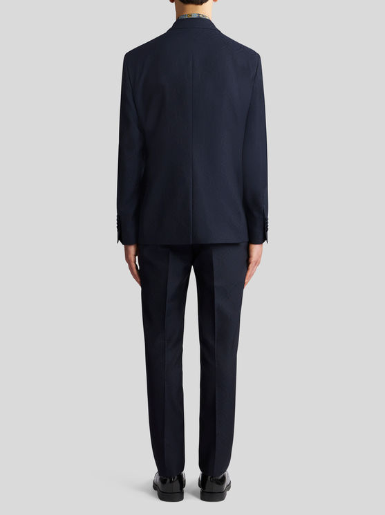 Shop Etro Wool And Cotton Jacquard Jacket In Navy Blue