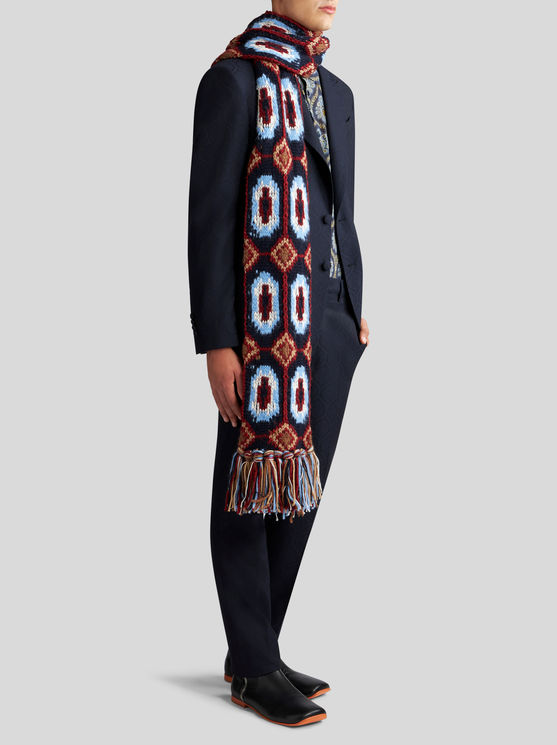 Shop Etro Wool And Cotton Jacquard Jacket In Navy Blue