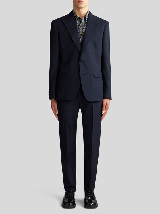 Shop Etro Wool And Cotton Jacquard Jacket In Navy Blue