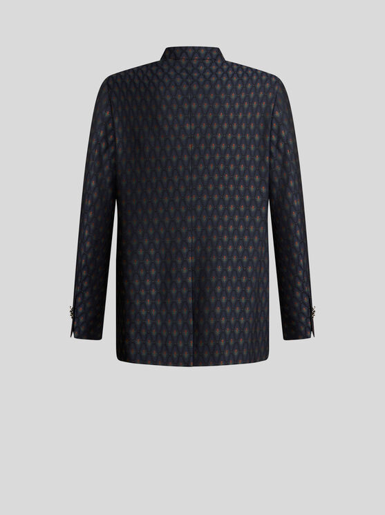 Shop Etro Wool And Cotton Jacquard Blazer In Navy Blue