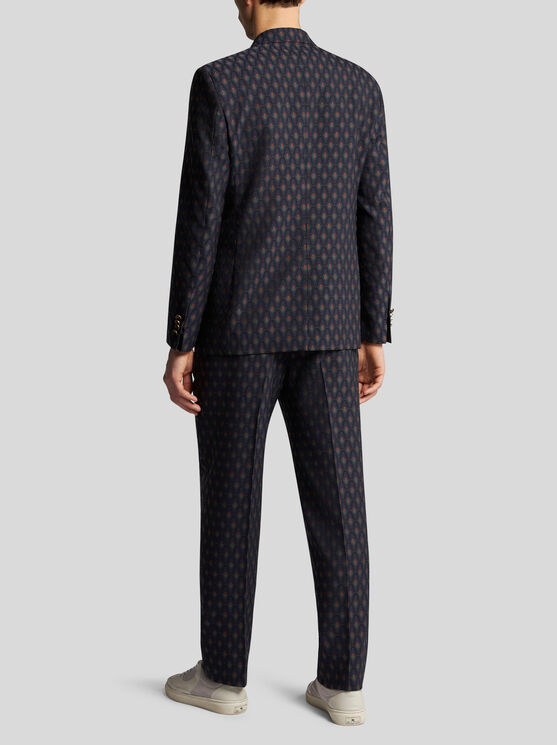 Shop Etro Wool And Cotton Jacquard Blazer In Navy Blue