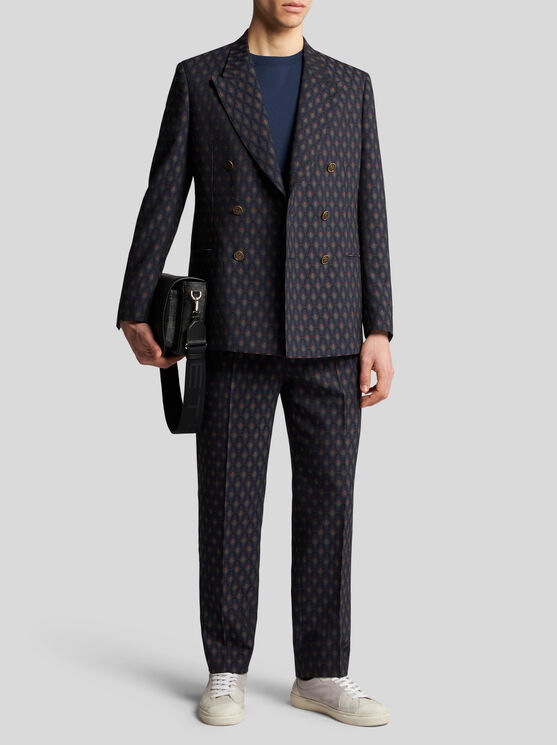 Shop Etro Wool And Cotton Jacquard Blazer In Navy Blue