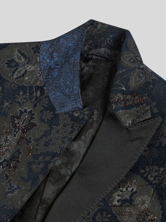 Shop Etro Jacquard Blazer With Embroidery In Black