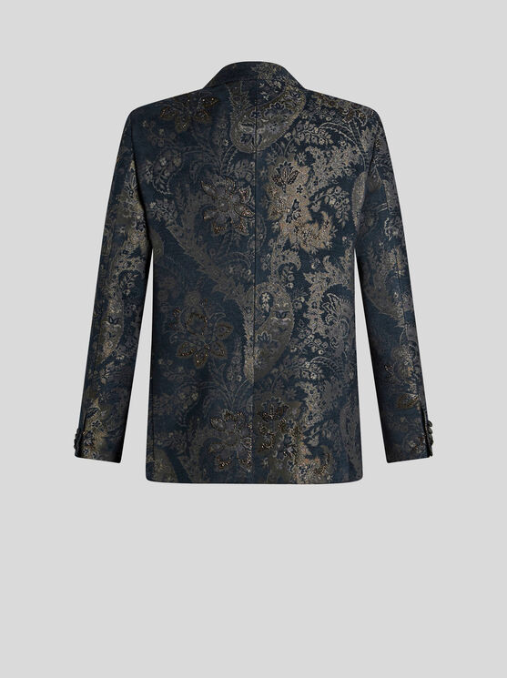 Shop Etro Jacquard Blazer With Embroidery In Black