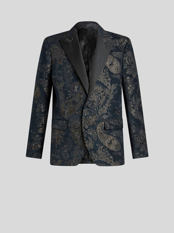 Shop Etro Jacquard Blazer With Embroidery In Black