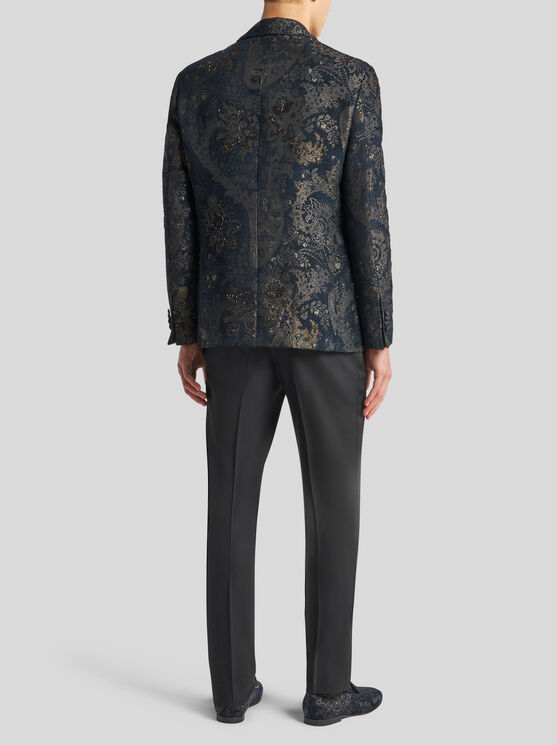 Shop Etro Jacquard Blazer With Embroidery In Black