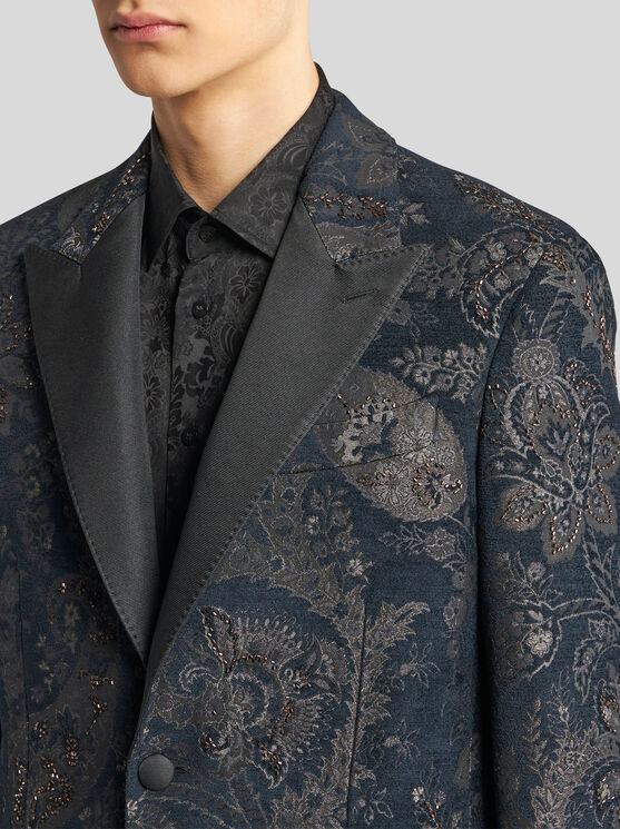 Shop Etro Jacquard Blazer With Embroidery In Black