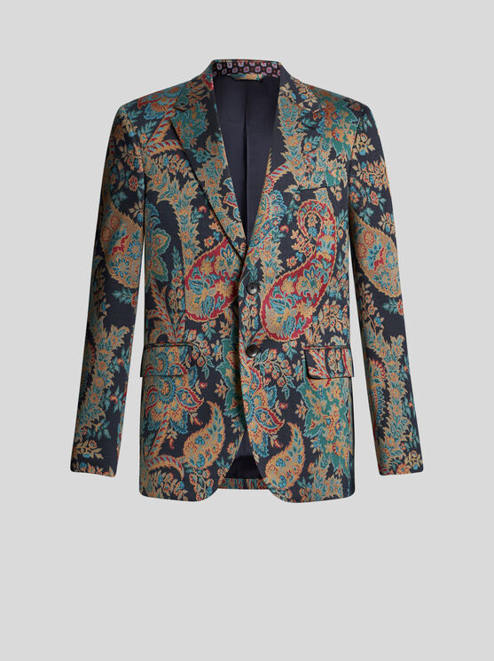 Shop Etro Floral Paisley Jacquard Blazer In Navy Blue