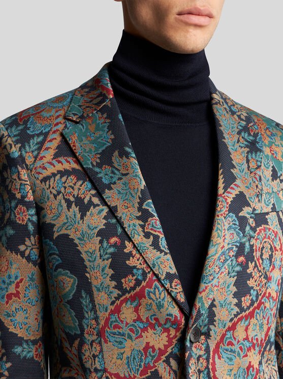 Shop Etro Floral Paisley Jacquard Blazer In Navy Blue