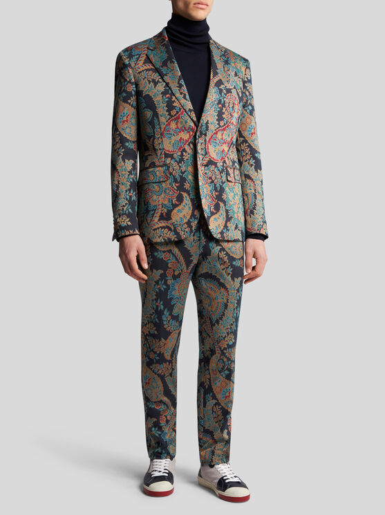 Shop Etro Floral Paisley Jacquard Blazer In Navy Blue