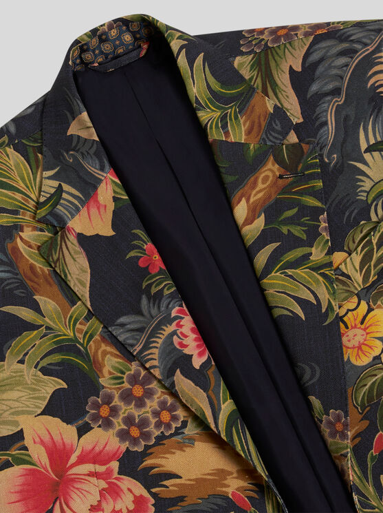 Shop Etro Linen And Cotton Blazer With Print In Multicolour