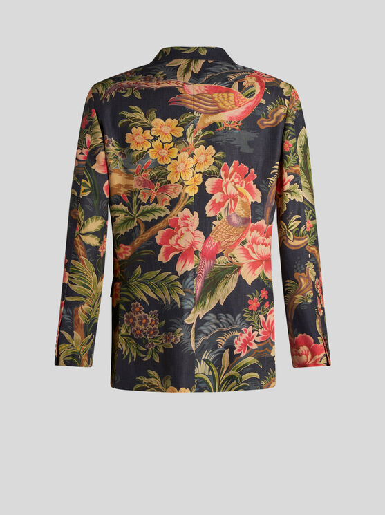 Shop Etro Linen And Cotton Blazer With Print In Multicolour