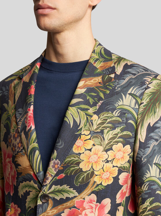 Shop Etro Linen And Cotton Blazer With Print In Multicolour