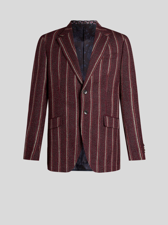 Shop Etro Striped Cotton And Wool Blazer In Burgundy