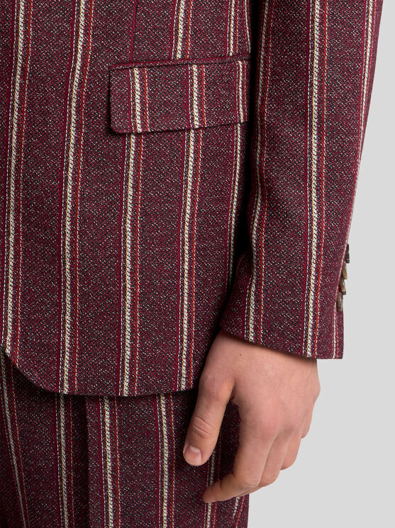 Shop Etro Striped Cotton And Wool Blazer In Burgundy