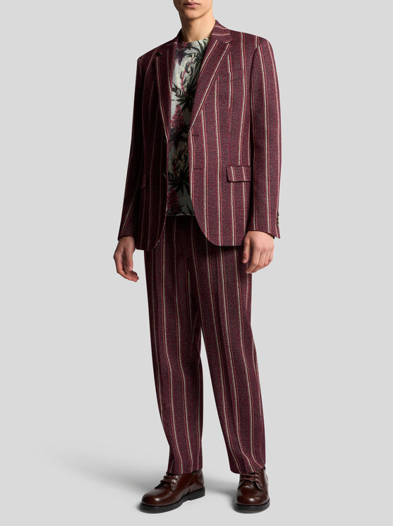 Shop Etro Striped Cotton And Wool Blazer In Burgundy