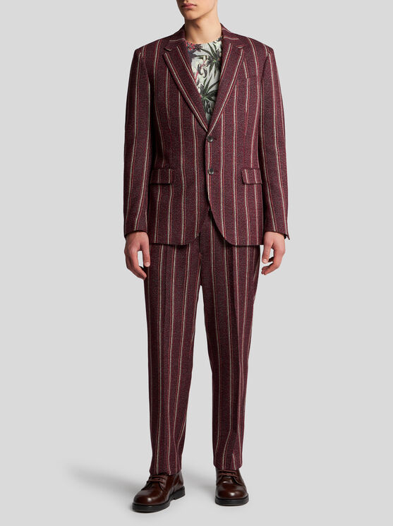 Shop Etro Striped Cotton And Wool Blazer In Burgundy