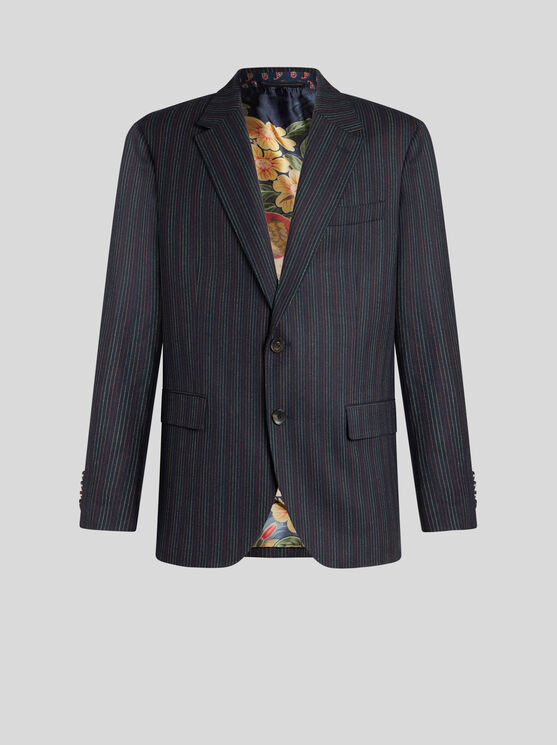 Shop Etro Pinstriped Wool Blazer In Black