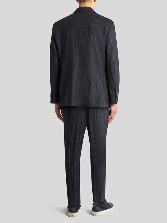 Shop Etro Pinstriped Wool Blazer In Black