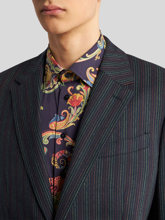 Shop Etro Pinstriped Wool Blazer In Black