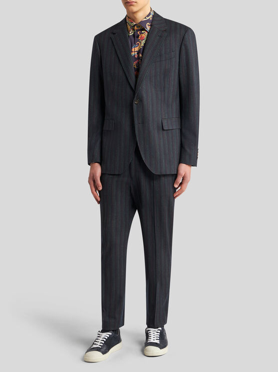 Shop Etro Pinstriped Wool Blazer In Black