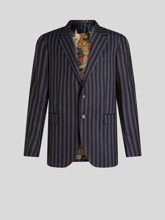 Shop Etro Striped Wool And Cotton Blazer In Navy Blue