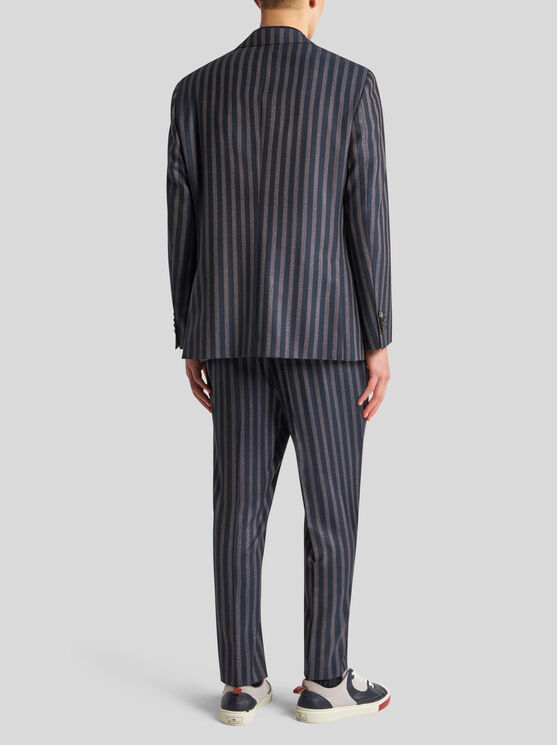 Shop Etro Striped Wool And Cotton Blazer In Navy Blue