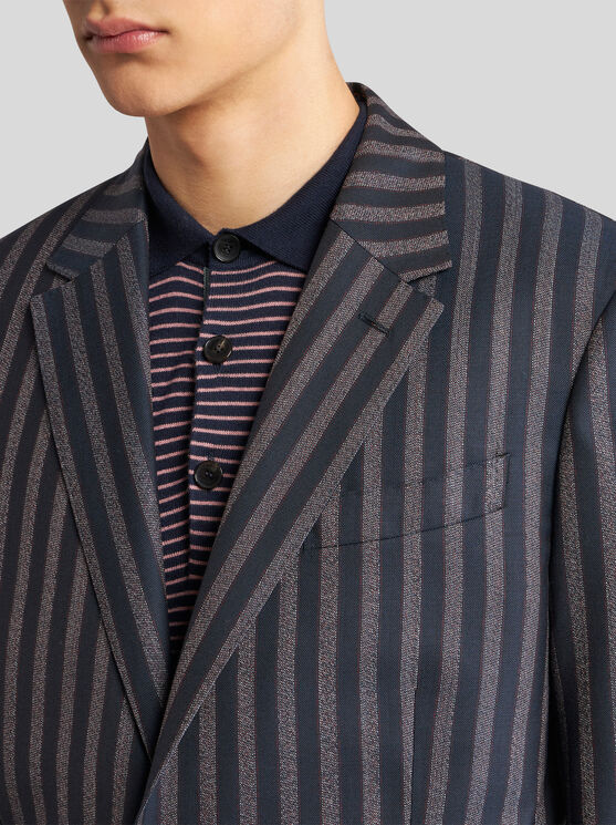 Shop Etro Striped Wool And Cotton Blazer In Navy Blue