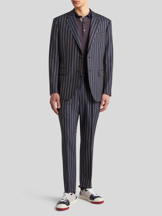 Shop Etro Striped Wool And Cotton Blazer In Navy Blue