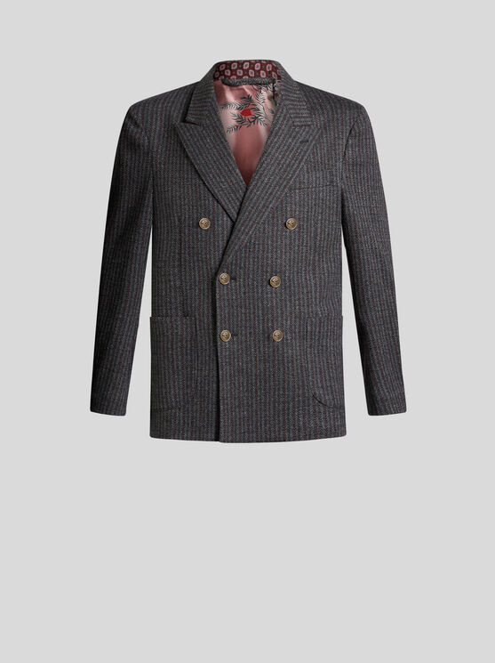 Shop Etro Zweireihiger Gestreifter Blazer In Navyblau