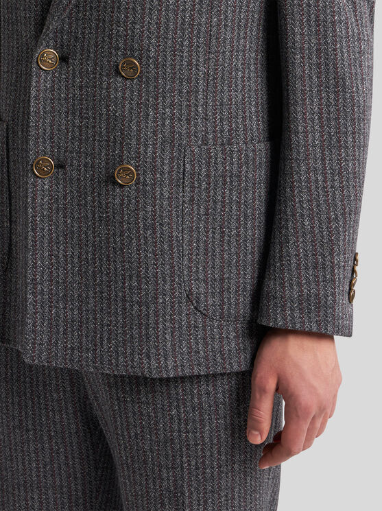 Shop Etro Zweireihiger Gestreifter Blazer In Navyblau