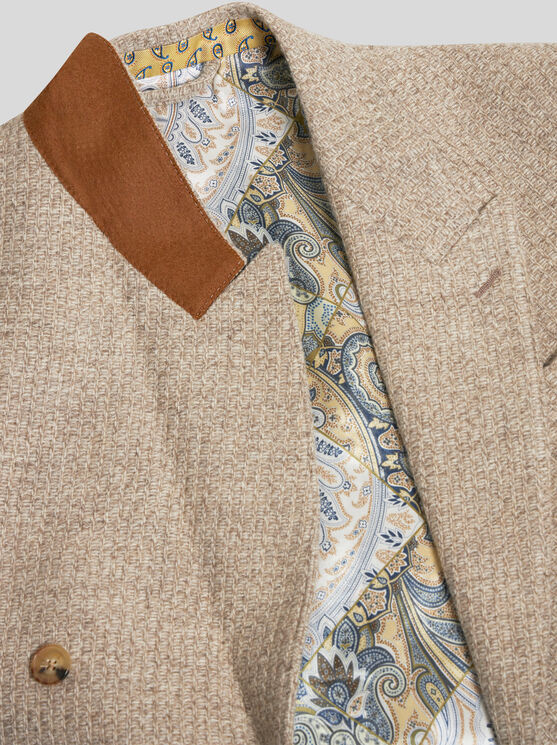 Shop Etro Double-breasted Blazer With Pegaso Buttons In Beige