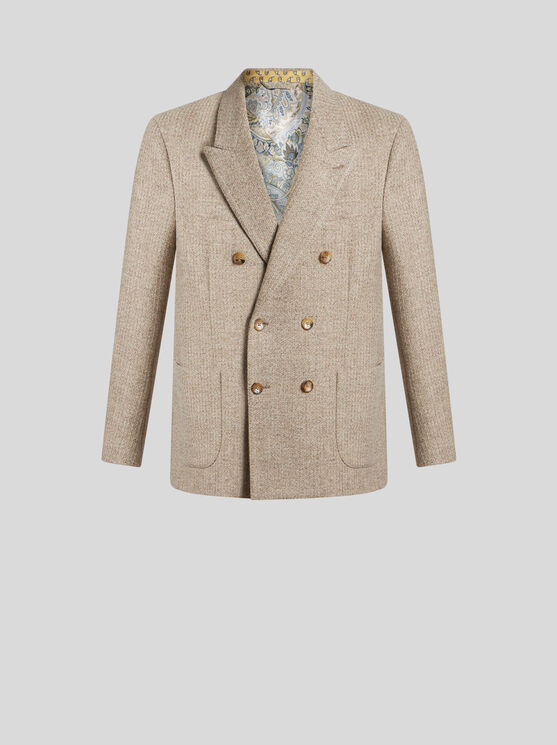 Shop Etro Double-breasted Blazer With Pegaso Buttons In Beige